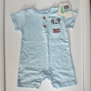 Baby Blue 'Hello Friend' Mickey Pocket Romper 6m